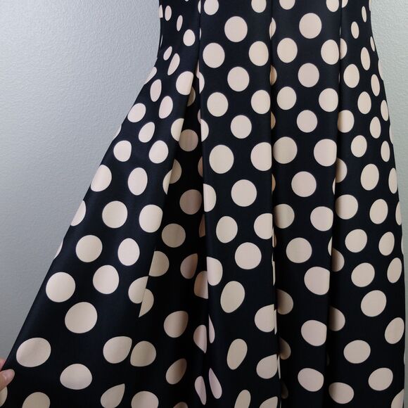 Gabby Skye Black Pink Polka Dot Scuba Fit and Flare Sleeveless Dress Size 4 - Picture 4 of 9